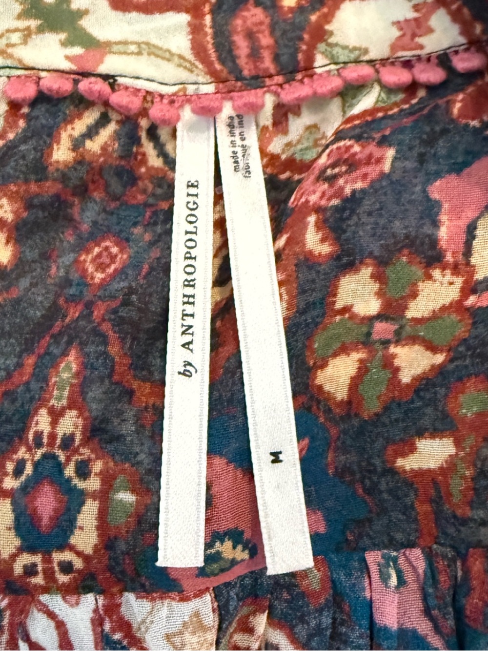 Anthropologie Estela Sheer Printed Blouse Medium Boho Rug Print Balloon Sleeve - Picture 11 of 16